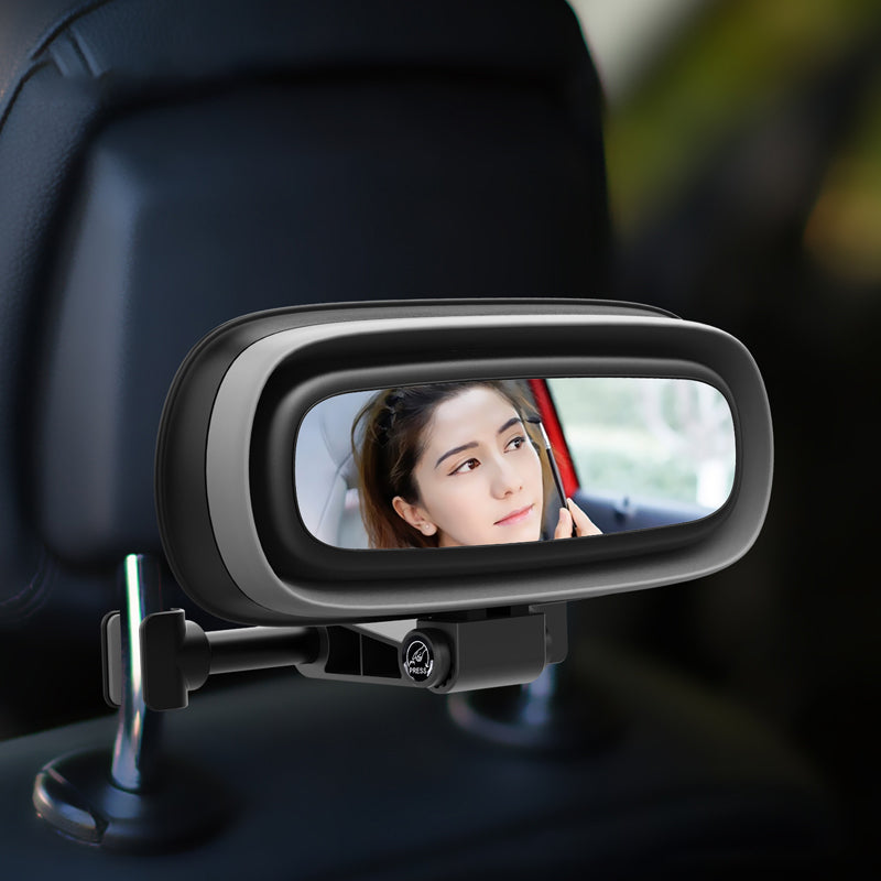 L65 Car Rear Seat Headrest Storage Box ABS+TPU Headrest Organizer Case with Mirror Function