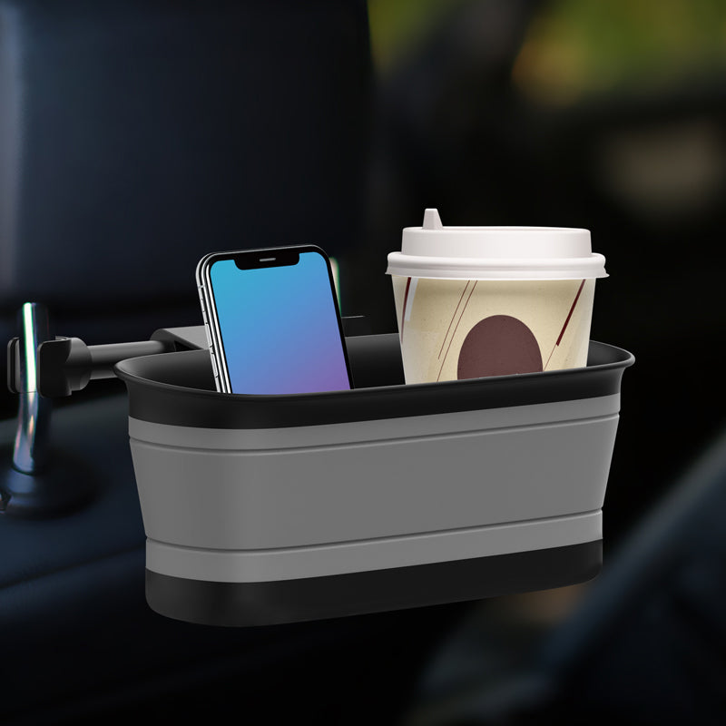 L65 Car Rear Seat Headrest Storage Box ABS+TPU Headrest Organizer Case with Mirror Function