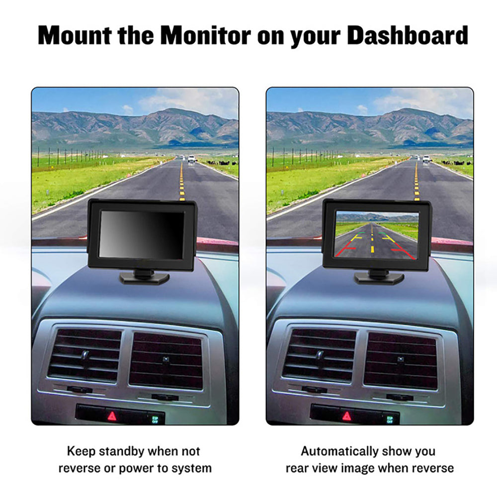 RH-302 4.3-inch TFT LCD Video Display Monitor with HD Square Rear View Camera Parking and Reverse System Kit