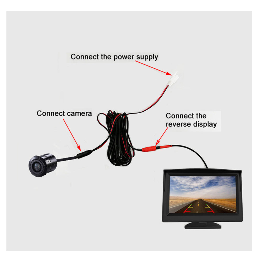 RH-304 4.3'' Display Screen Car Parking Reverse 170-Degree View Angle Round Rear Camera with Video Line
