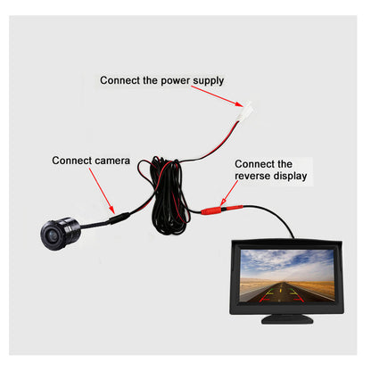 RH-304 4.3'' Display Screen Car Parking Reverse 170-Degree View Angle Round Rear Camera with Video Line
