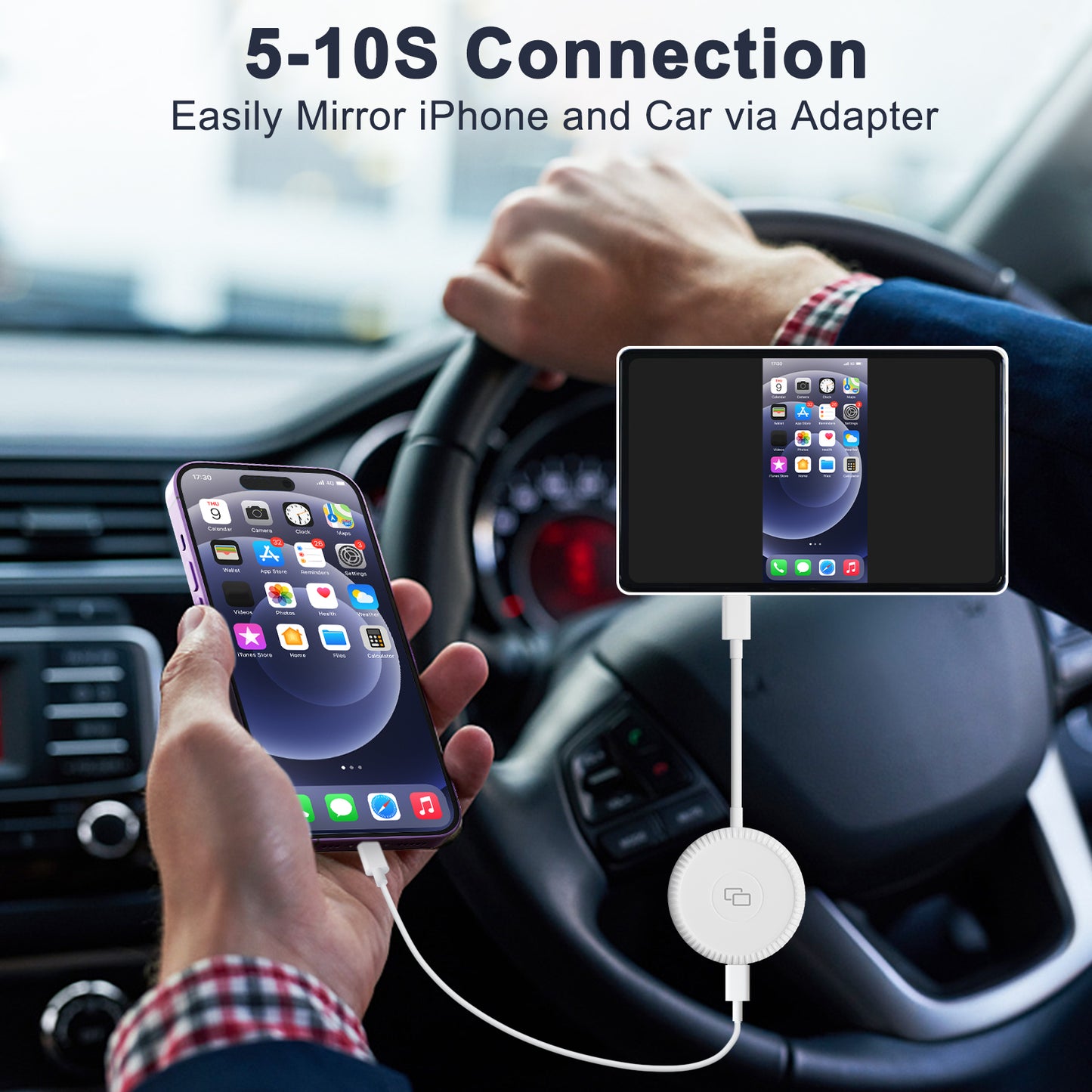 THT-020-6-1 Wired Car Mirror Adapter for iPhone Carplay to Car Display Adapter with USB-A Adapter, AI BOX Carplay Mirror Dongle