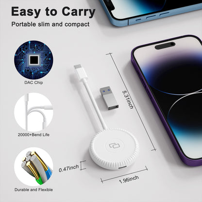 THT-020-6-1 Wired Car Mirror Adapter for iPhone Carplay to Car Display Adapter with USB-A Adapter, AI BOX Carplay Mirror Dongle