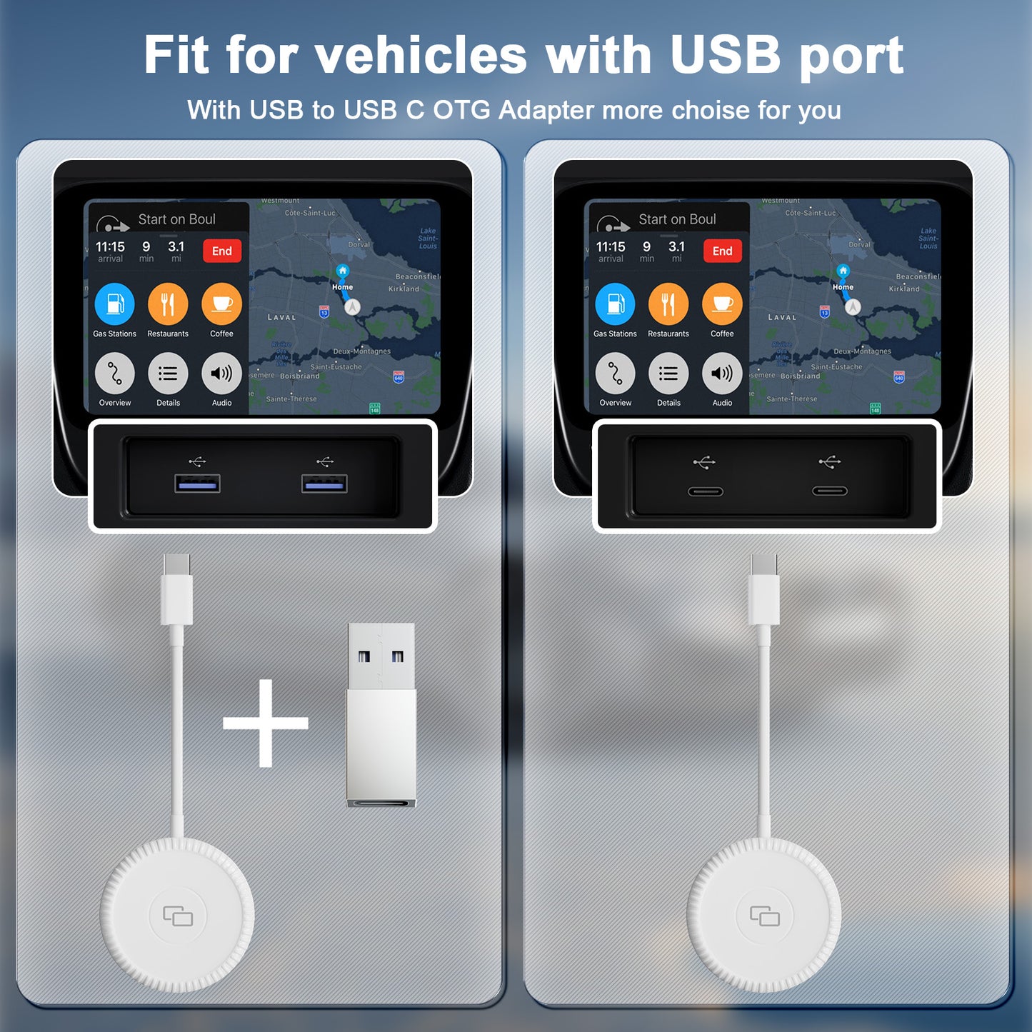 THT-020-6-1 Wired Car Mirror Adapter for iPhone Carplay to Car Display Adapter with USB-A Adapter, AI BOX Carplay Mirror Dongle