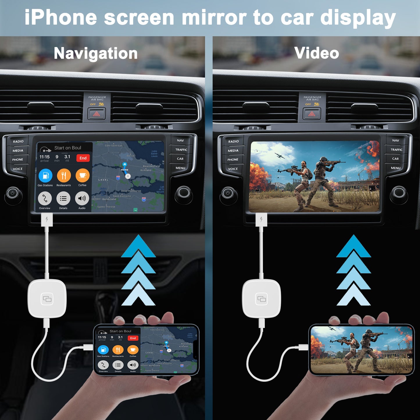 THT-020-7 Car Mirror Adapter AI BOX for iPhone Carplay to Car Display Adapter with USB-C Adapter, Wired Carplay Mirror Dongle