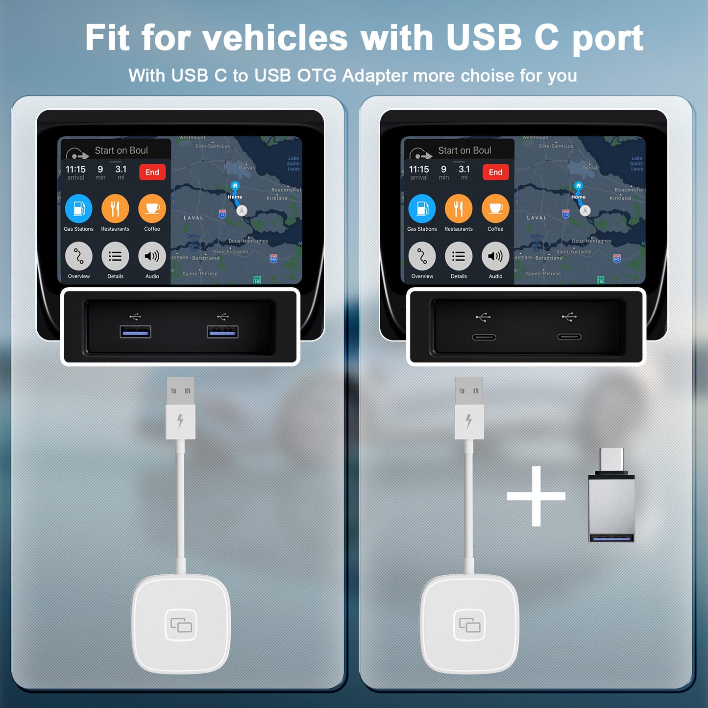 THT-020-7 Car Mirror Adapter AI BOX for iPhone Carplay to Car Display Adapter with USB-C Adapter, Wired Carplay Mirror Dongle