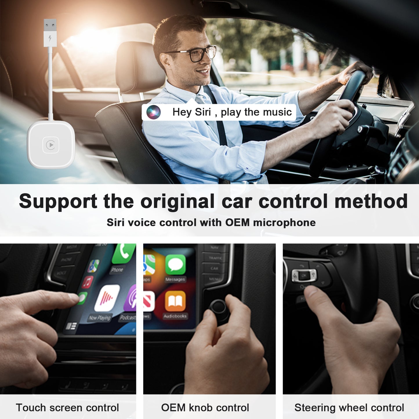 THT-020-4 Wireless CarPlay Adapter, CarPlay Dongle AI BOX for Wired CarPlay Cars, Wired to Wireless CarPlay Converter