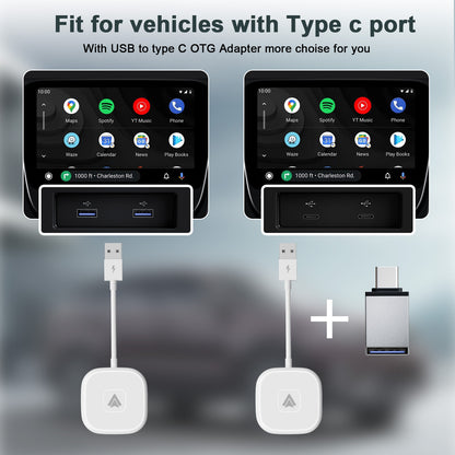 THT-020-4+ Wireless CarPlay Adapter Wired to Wireless Android Auto CarPlay Converter Support USB / Type-C Interface