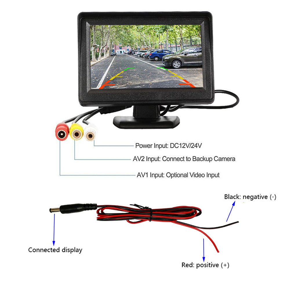 RH-307 4.3-inch LCD Video Display Monitor with Straw Hat Camera (AV Cable) Rear View Parking System Kit