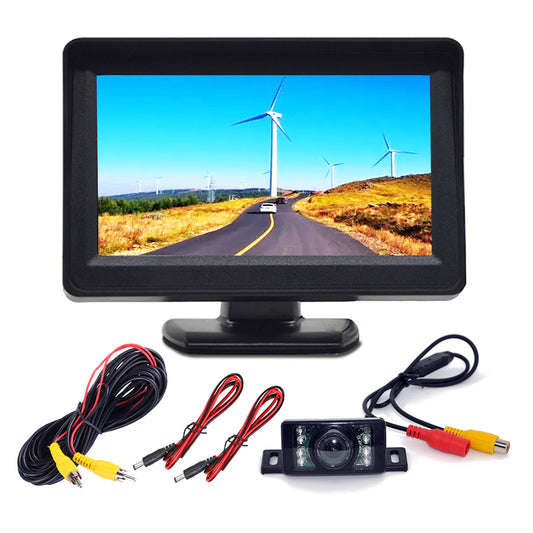 RH-308 Car Rear View Mirror Display 4.3-Inch Truck Rearview Mirror Screen with Short License Plate Camera