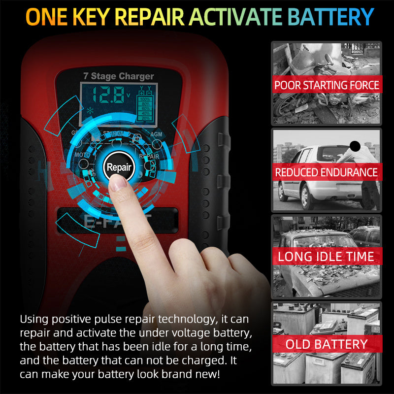 E-FAST zyx-J20 12V 7A 7-Stage Battery Charger Car Motorcycle Lead-Acid Battery Charger Maintainer