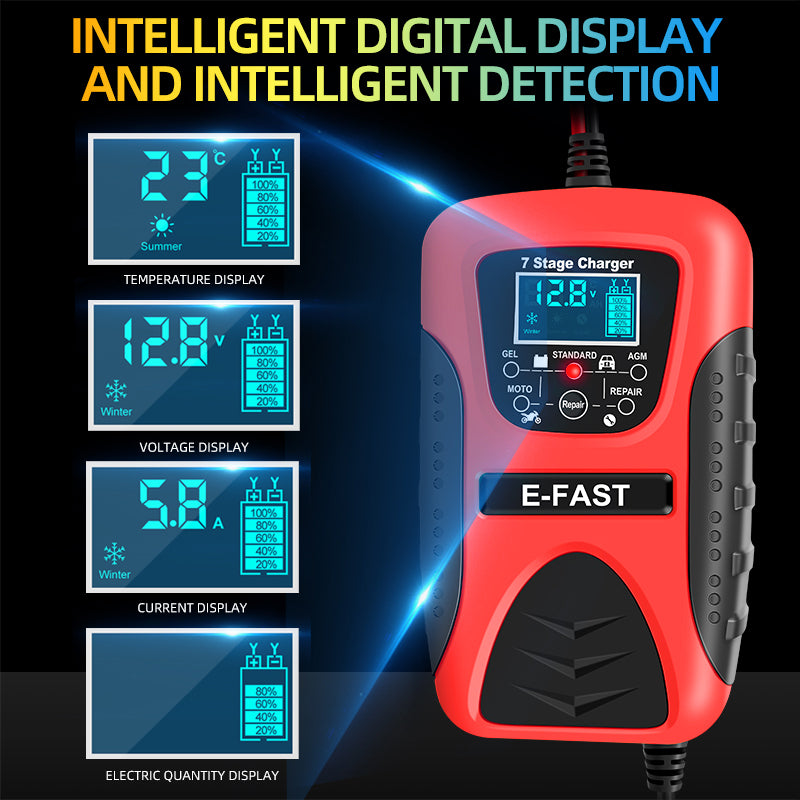 E-FAST zyx-J20 12V 7A 7-Stage Battery Charger Car Motorcycle Lead-Acid Battery Charger Maintainer