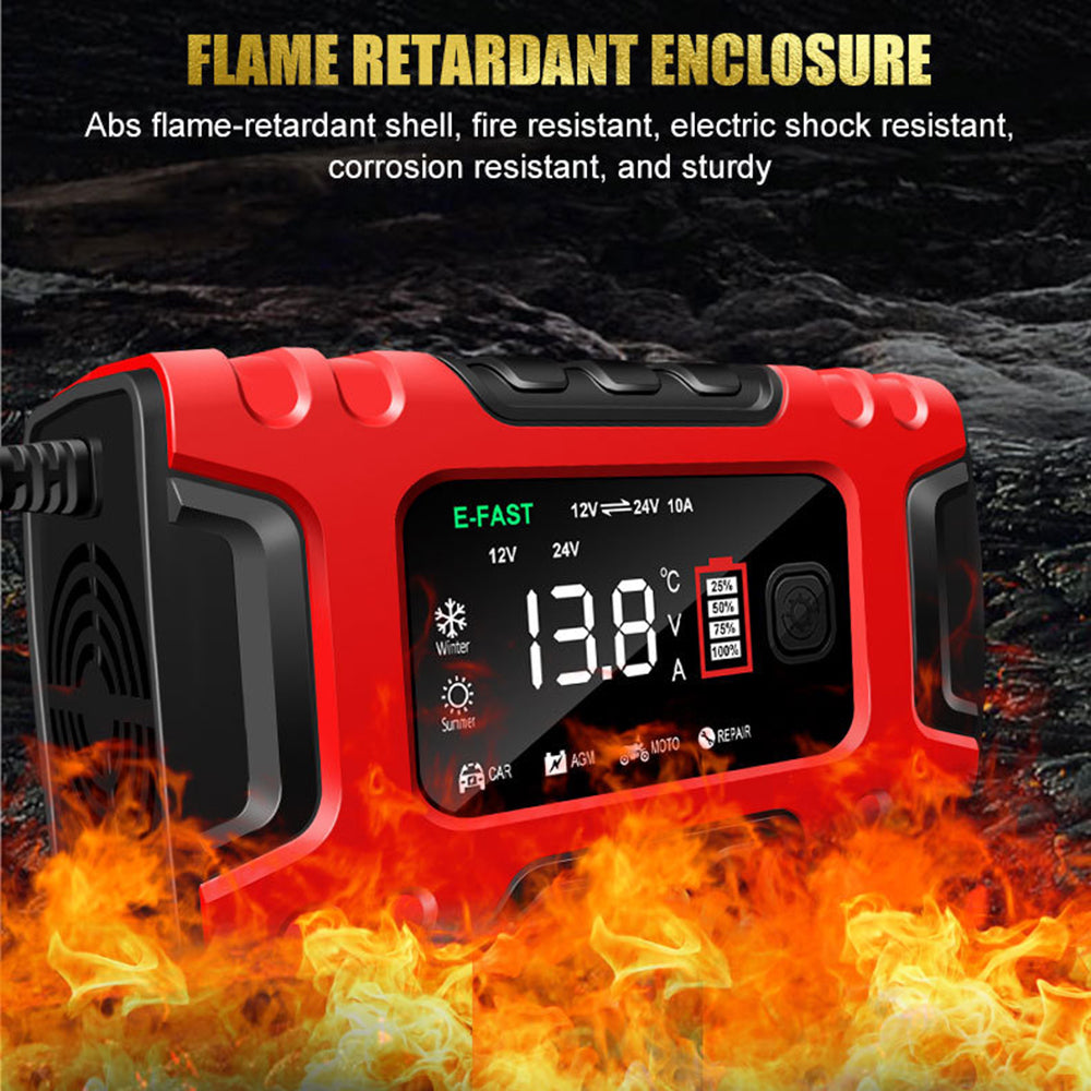 E-FAST TK-600 7-Stage Automatic Charger 12V / 24V Large Screen Car Battery Charger for Motorbikes, Trucks, etc.