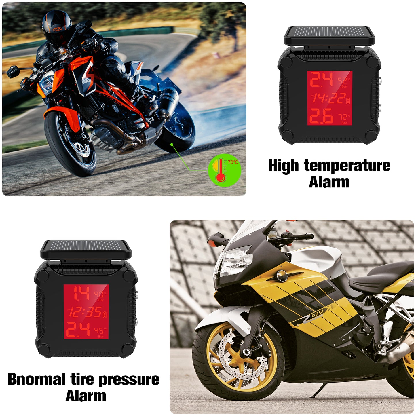 M9 Tire Pressure Monitoring System Wireless TPMS Motorcycle Solar Charge Tyre Alarm External Sensor