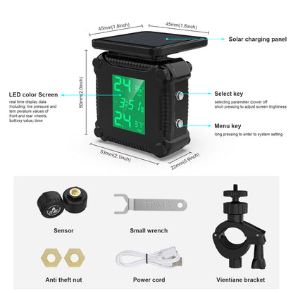 M9 Tire Pressure Monitoring System Wireless TPMS Motorcycle Solar Charge Tyre Alarm External Sensor