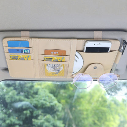 Car Sun Visor Decorative Storage Bag PU Leather Bill Glasses Cards CD Holder Storage Bag (No Zipper)