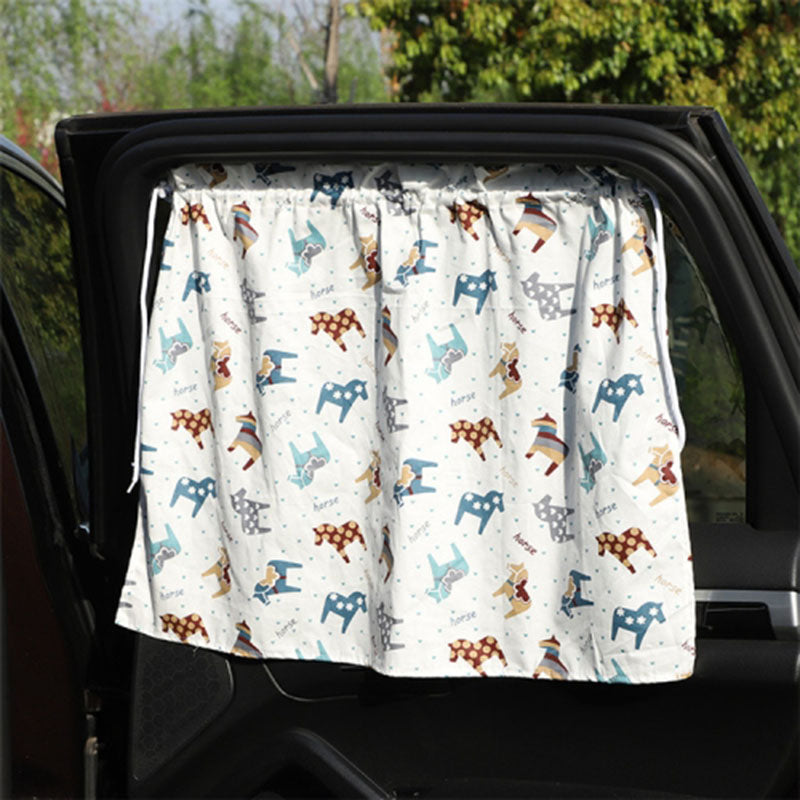 Cute Pattern Printed Car Window Anti-UV Curtain Cotton Cloth Vehicle Side Window Sun Shade Curtain