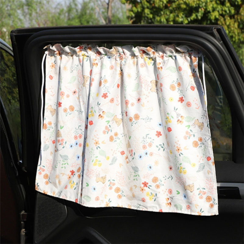 Cute Pattern Printed Car Window Anti-UV Curtain Cotton Cloth Vehicle Side Window Sun Shade Curtain