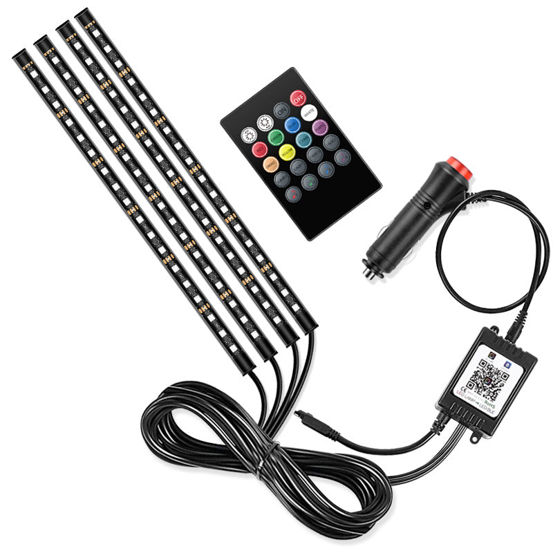 E11 Car Interior LED Strip Light RGB Bluetooth Voice Control Car Ambient Lighting with Car Cigarette Lighter