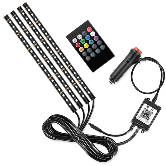 E11 Car Interior LED Strip Light RGB Bluetooth Voice Control Car Ambient Lighting with Car Cigarette Lighter