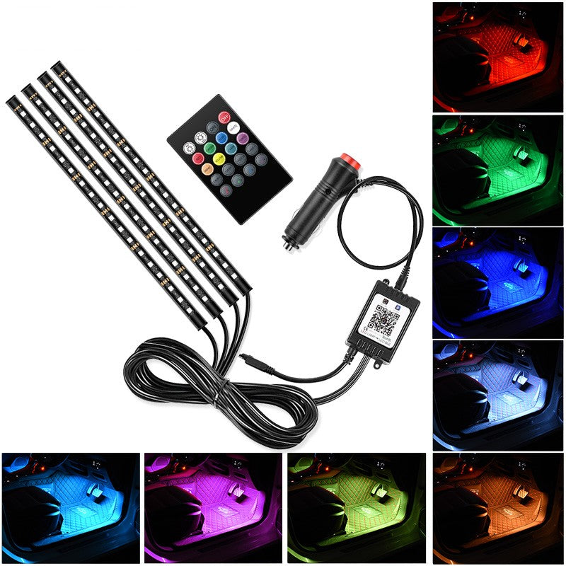 E11 Car Interior LED Strip Light RGB Bluetooth Voice Control Car Ambient Lighting with Car Cigarette Lighter