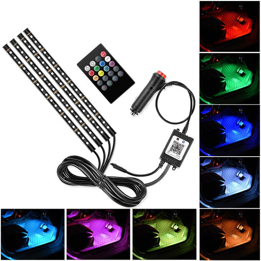E11 Car Interior LED Strip Light RGB Bluetooth Voice Control Car Ambient Lighting with Car Cigarette Lighter