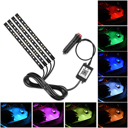E8 48LED Bluetooth Colorful Light Bar Car Decorative Strip Light 12V Cigarette Lighter APP Control Ambient Light
