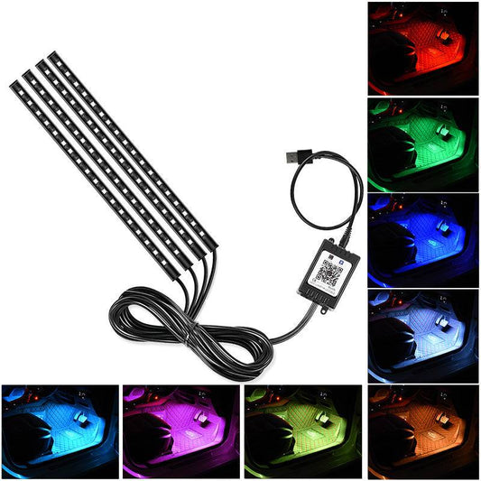 E9U72 RGB Car Ambient Light USB 5V Bluetooth APP Control 72LED Car Decoration Light Strip