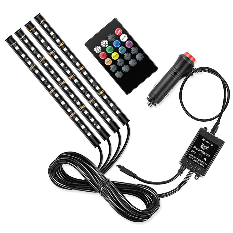 E6 48-Lamp Voice Control Car Ambient Light Strip Cigarette Lighter 12V Colorful LED Music Light Bar