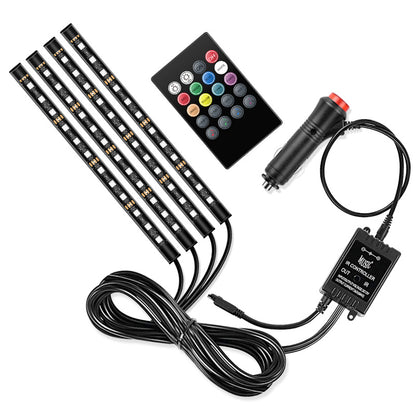 E6 48-Lamp Voice Control Car Ambient Light Strip Cigarette Lighter 12V Colorful LED Music Light Bar