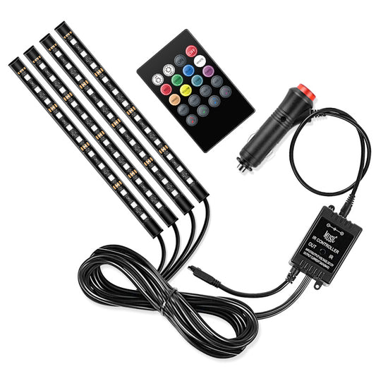 E6 48-Lamp Voice Control Car Ambient Light Strip Cigarette Lighter 12V Colorful LED Music Light Bar
