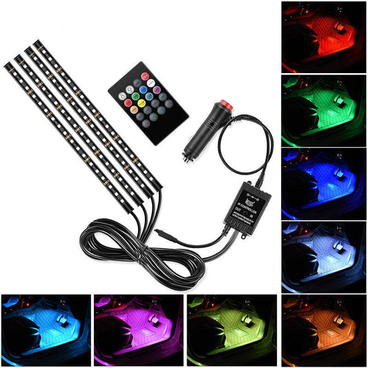 E7 72 LED Voice Control RGB Car Ambient Light Bar Cigarette Lighter 12V Light Strip for Car Internal Decoration