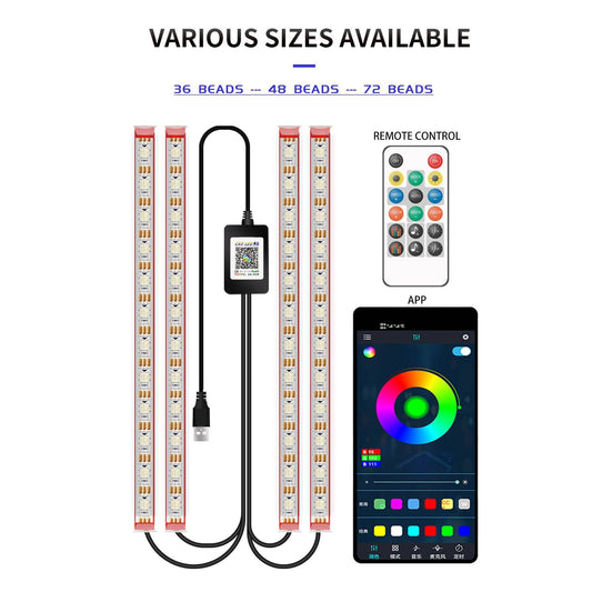M1U48 48 LED Beads Interior Car Lights Bluetooth APP Controlled Colorful Ambient Lights for Car SUV Footwell
