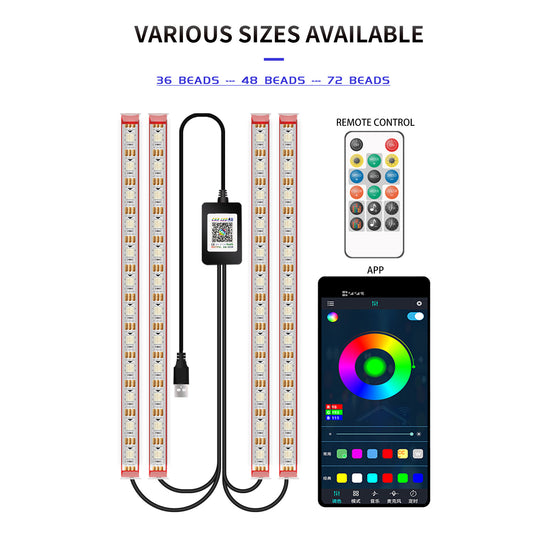 M2U48 SUV Footwell Colorful Ambient Lights 48 LED Beads Lamps Car Interior Lights Bluetooth APP Remote Controll Design