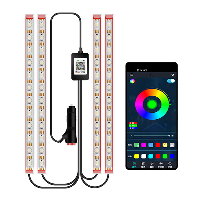 M148 Bluetooth APP Controll Car Cigarette Lighter Socket Lights Car Footwell 48 LED Beads Lamps SUV Interior Lights