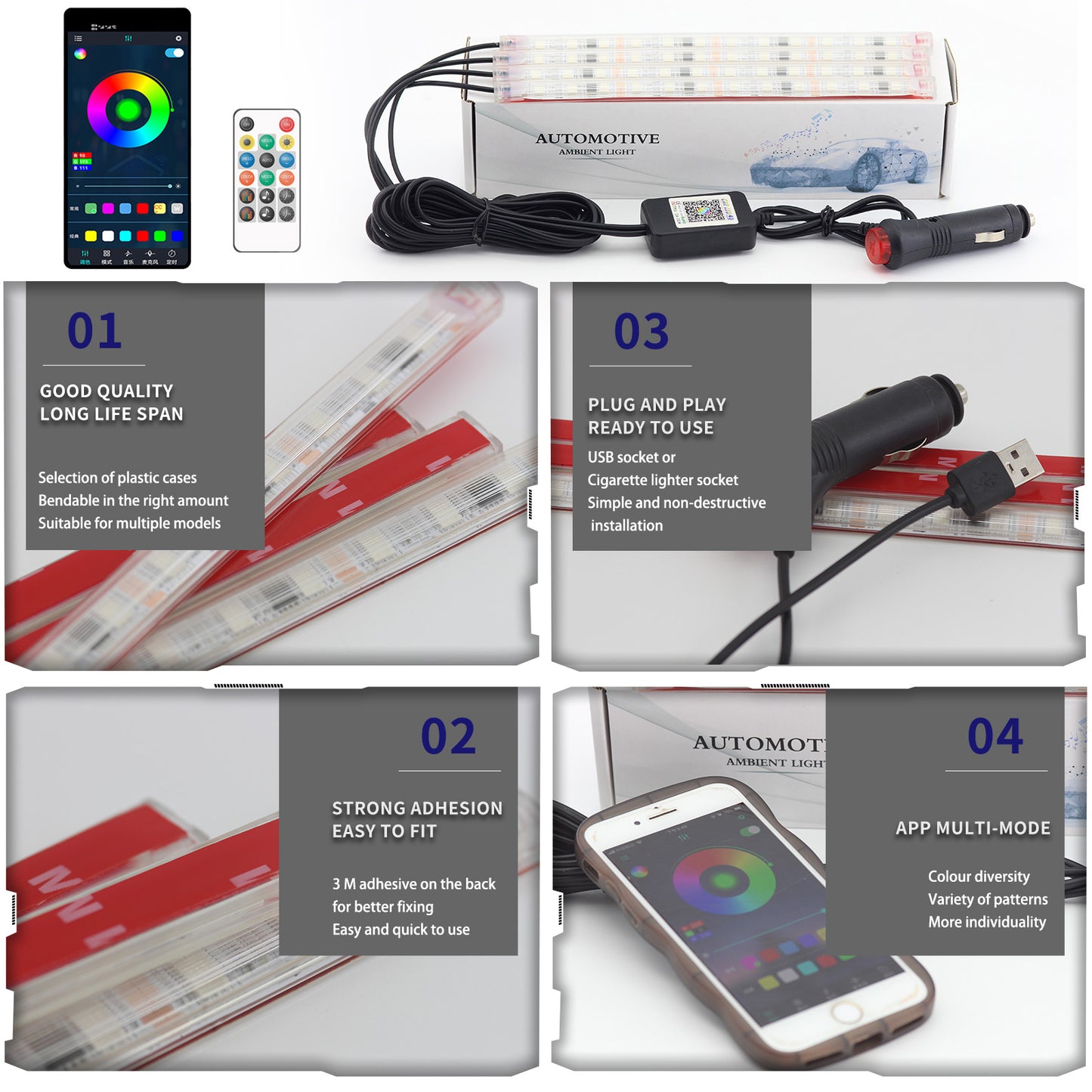 M136 Car Footwell 36 LED Beads Lamps SUV Interior Lights Bluetooth APP Controll Car Cigarette Lighter Socket Lights