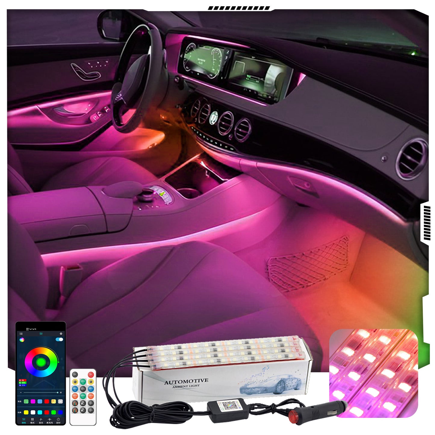 M248 Car Footwell Lamp 48 LED Beads Car Decoration Remote Bluetooth APP Controlled SUV Interior Lights