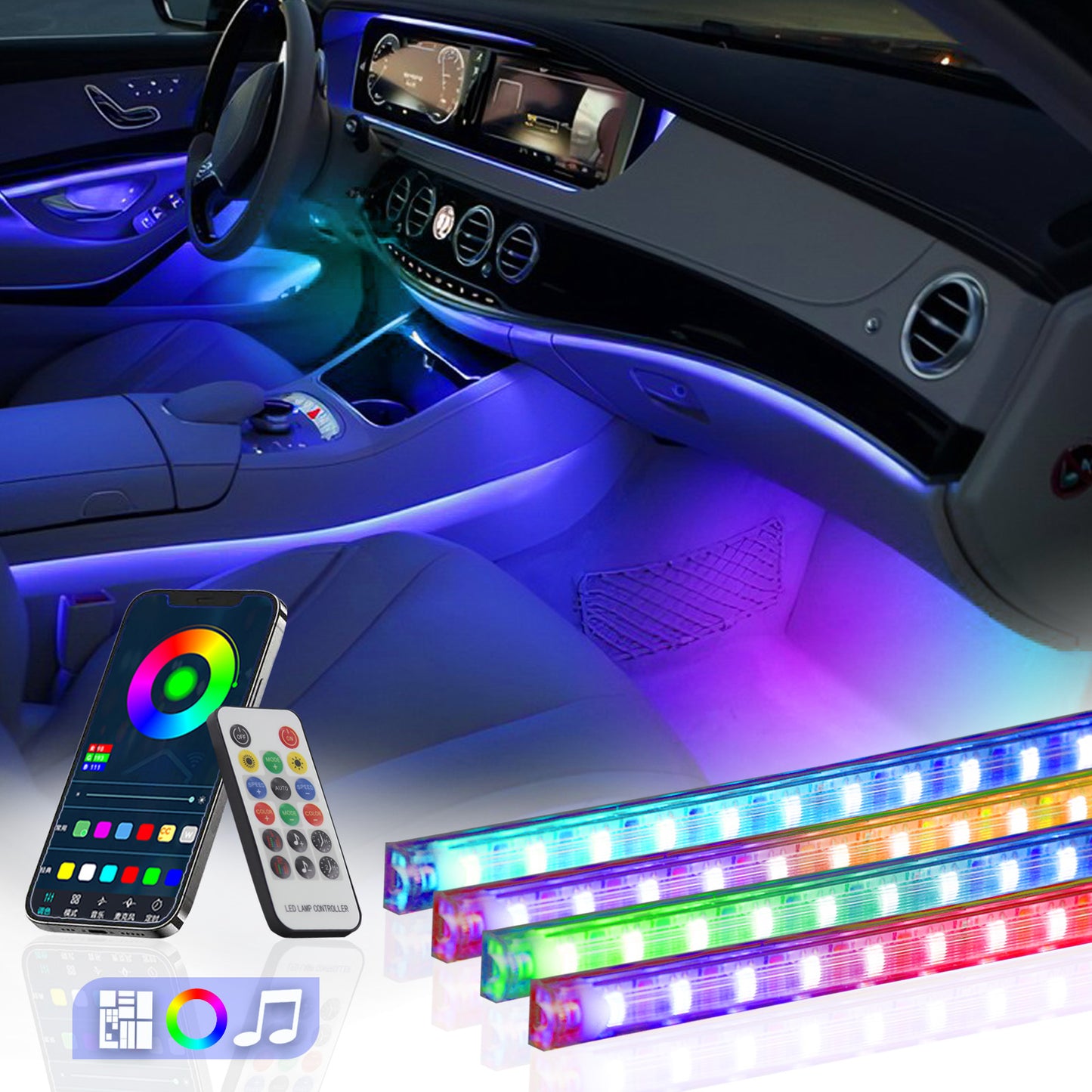 M248 Car Footwell Lamp 48 LED Beads Car Decoration Remote Bluetooth APP Controlled SUV Interior Lights