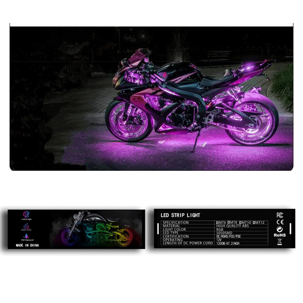 MT10 10-in-1 Silicone Light Strip Bluetooth APP Control Warning Light Motorcycle Chassis Atmosphere Light