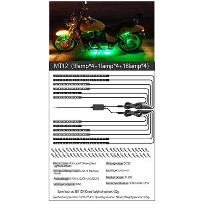 MT12 12-in-1 Motorbike Silicone Light Strip Bluetooth APP Control Motorcycle Decorative Atmosphere Light
