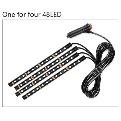 E2U USB 12V Monochrome Car Ambient Light Waterproof 48 LED Light Strip for Car Internal Decoration