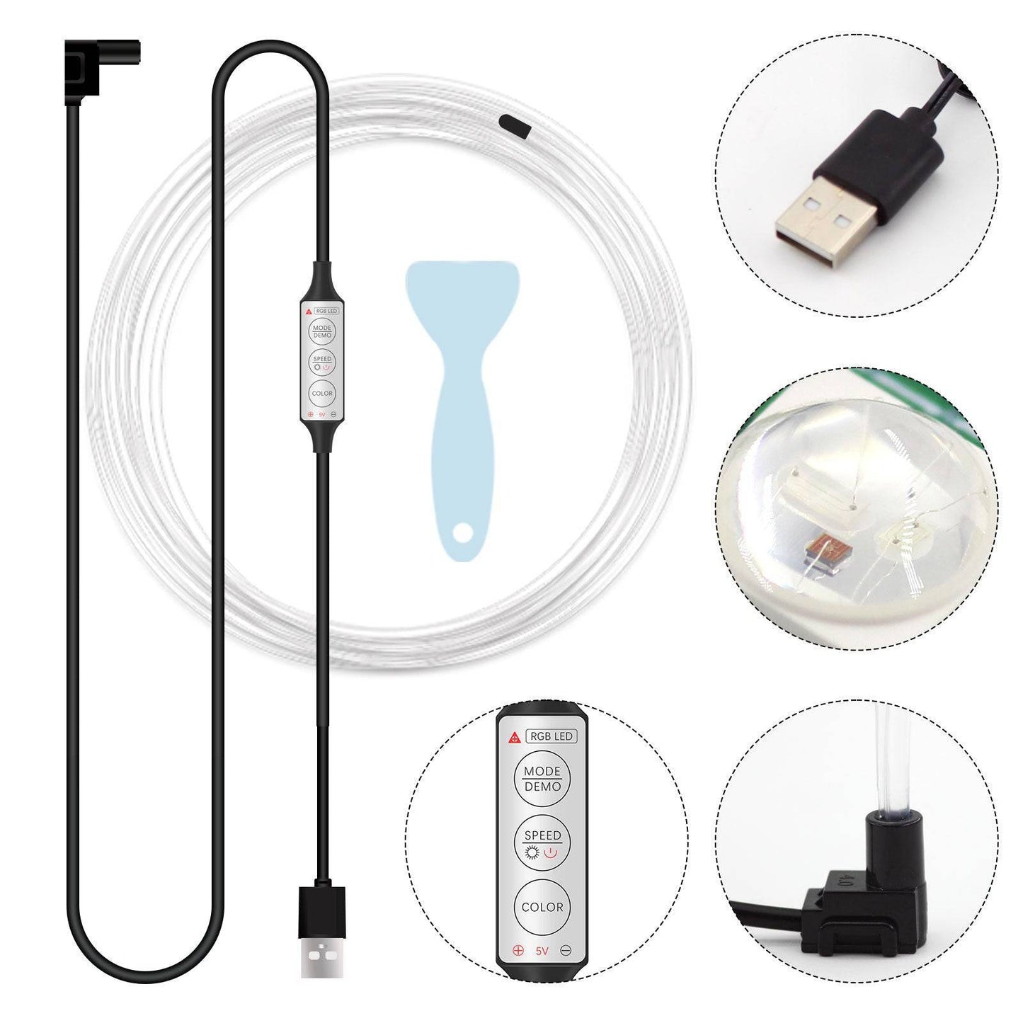 H1U 1m Car Interior Decorative RGB LED Flexible Light Strip USB Wire Control Cold Light Strip