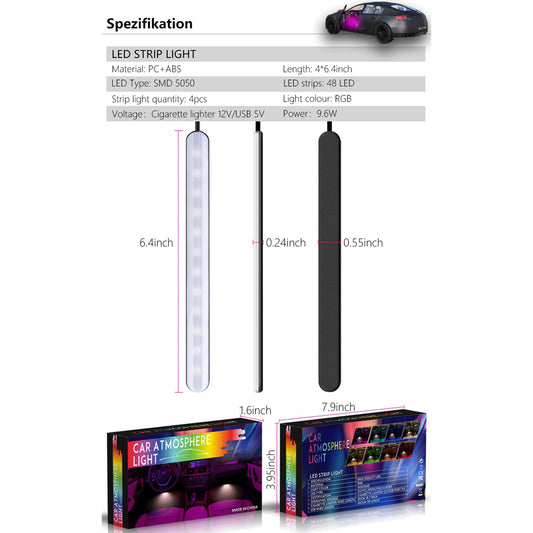 F12 48 LED Light Bar Strip 4 Music Control Modes Cigarette Lighter 12V Car Ambient Lamp with APP / Remote Control