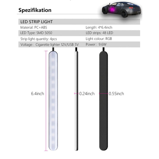 F11U 48 LED Light Bar Strip 2 Music Control Modes USB 5V Car RGB Ambient Light with APP Control