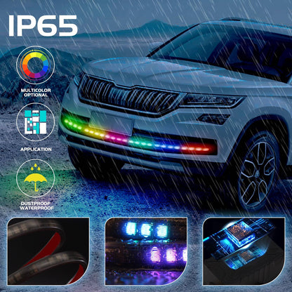 A15 150cm 5050 LED RGB Daytime Running Light Strip Car Front Bumper Grille Bluetooth APP Control Warning Light