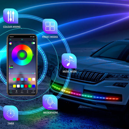 A15 150cm 5050 LED RGB Daytime Running Light Strip Car Front Bumper Grille Bluetooth APP Control Warning Light