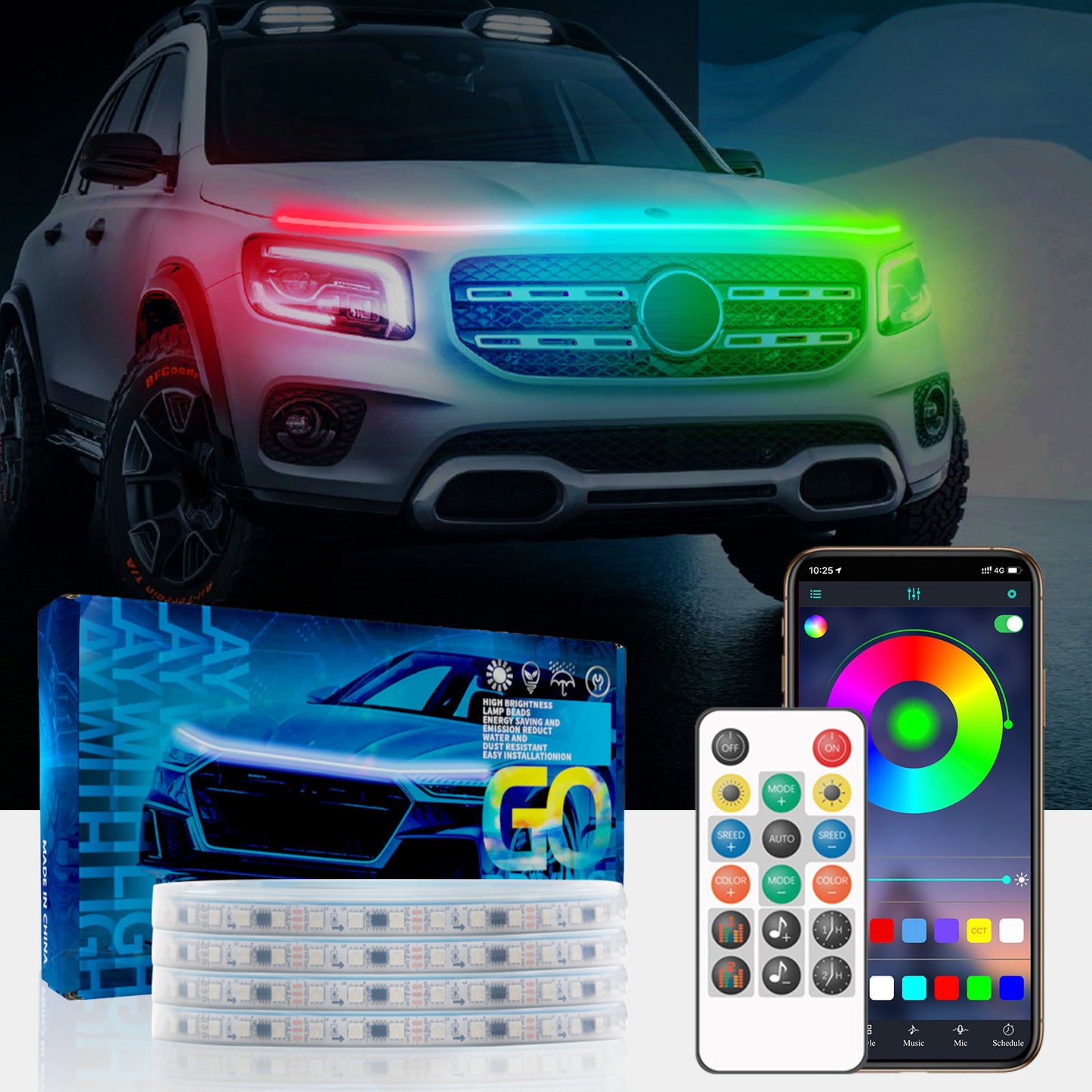 G18F 1.8m Car Hood LED Light Strip Car Engine Cover Decorative Atmosphere Lamps Hood Glow Headlight for Car, SUVs, Trucks