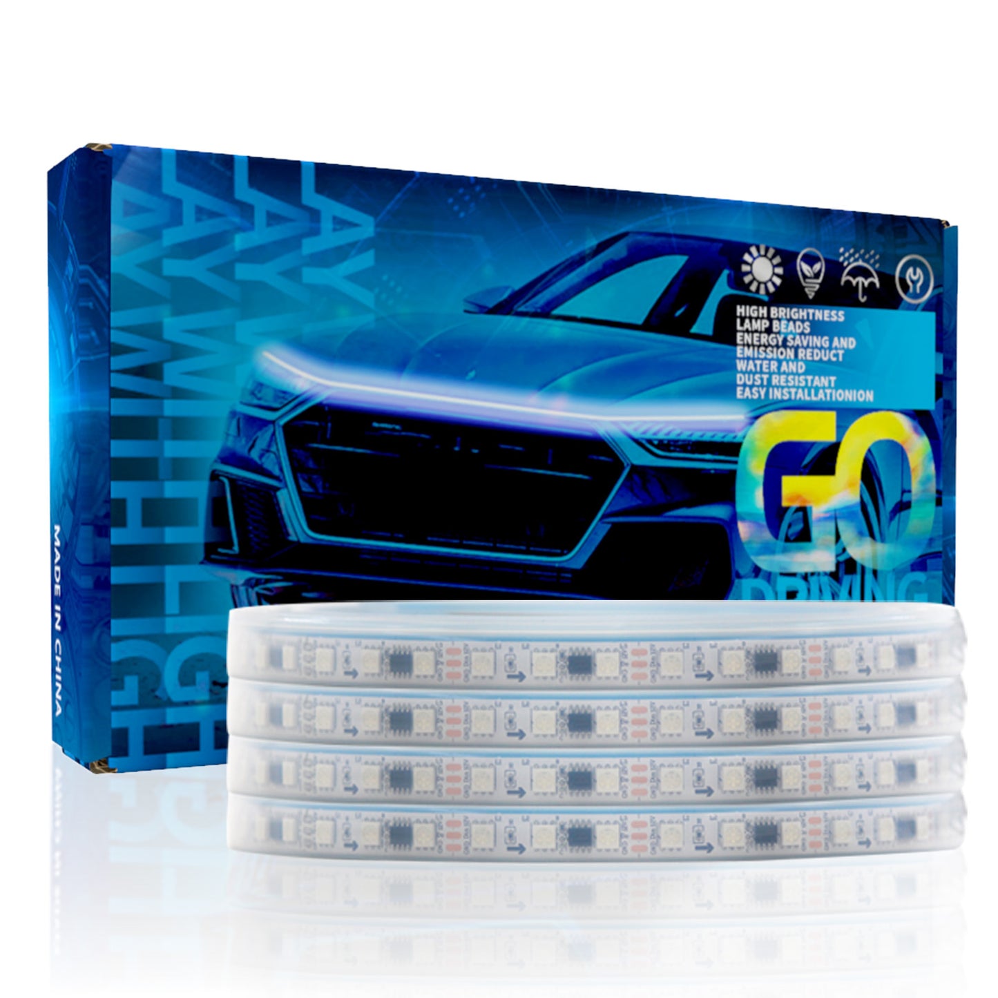 G18F 1.8m Car Hood LED Light Strip Car Engine Cover Decorative Atmosphere Lamps Hood Glow Headlight for Car, SUVs, Trucks