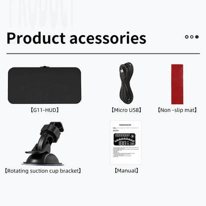 G11 Universal GPS HUD Head Up Display Speed Instrument with Overspeed Alarm for Oil Fuel Electric Hybrid Vehicle