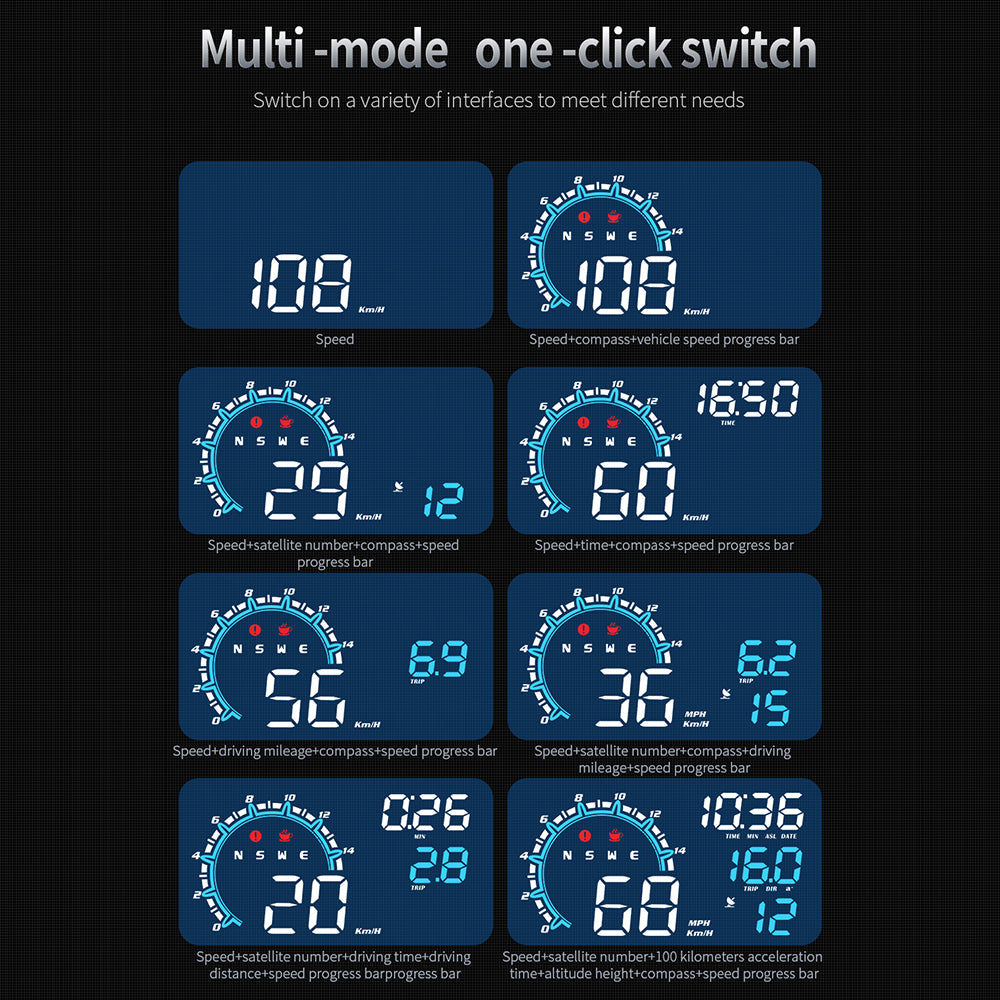 G11 Universal GPS HUD Head Up Display Speed Instrument with Overspeed Alarm for Oil Fuel Electric Hybrid Vehicle